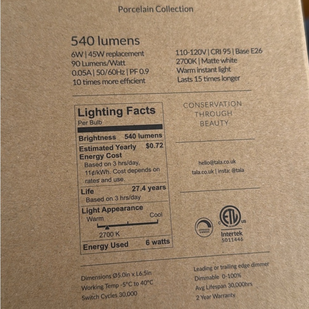Tala Oblo led E26 lightbulb new nib $90 - Picture 4 of 10
